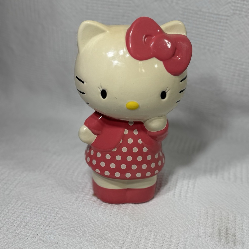 Hello Kitty Ceramic Cat Coin Money Bank PINK/WHITE Stopper Missing